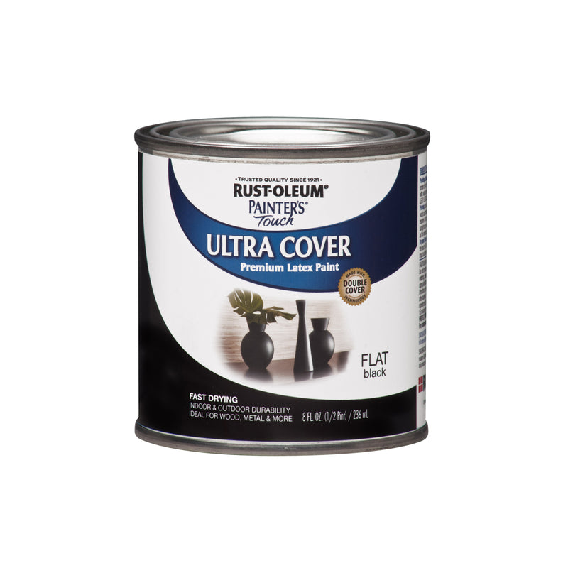 RUST-OLEUM - Rust-Oleum Painters Touch Flat Black Water-Based Ultra Cover Paint Exterior and Interior 0.5 pt - Case of 6