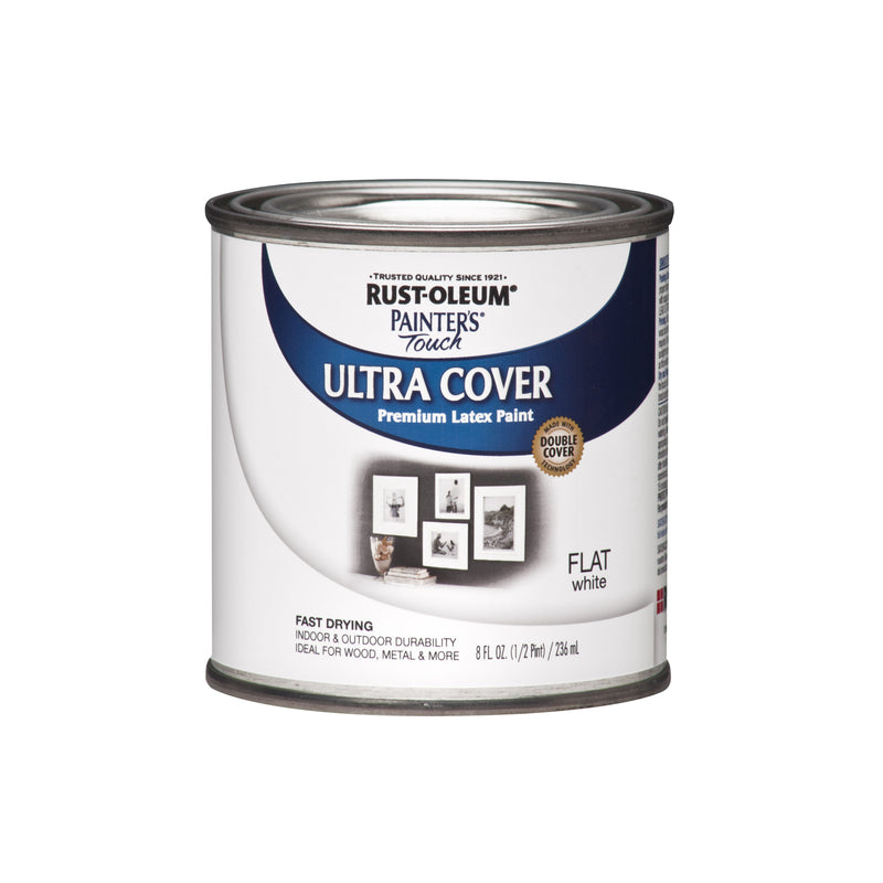 RUST-OLEUM - Rust-Oleum Painters Touch Flat White Water-Based Ultra Cover Paint Exterior and Interior 0.5 pt - Case of 6