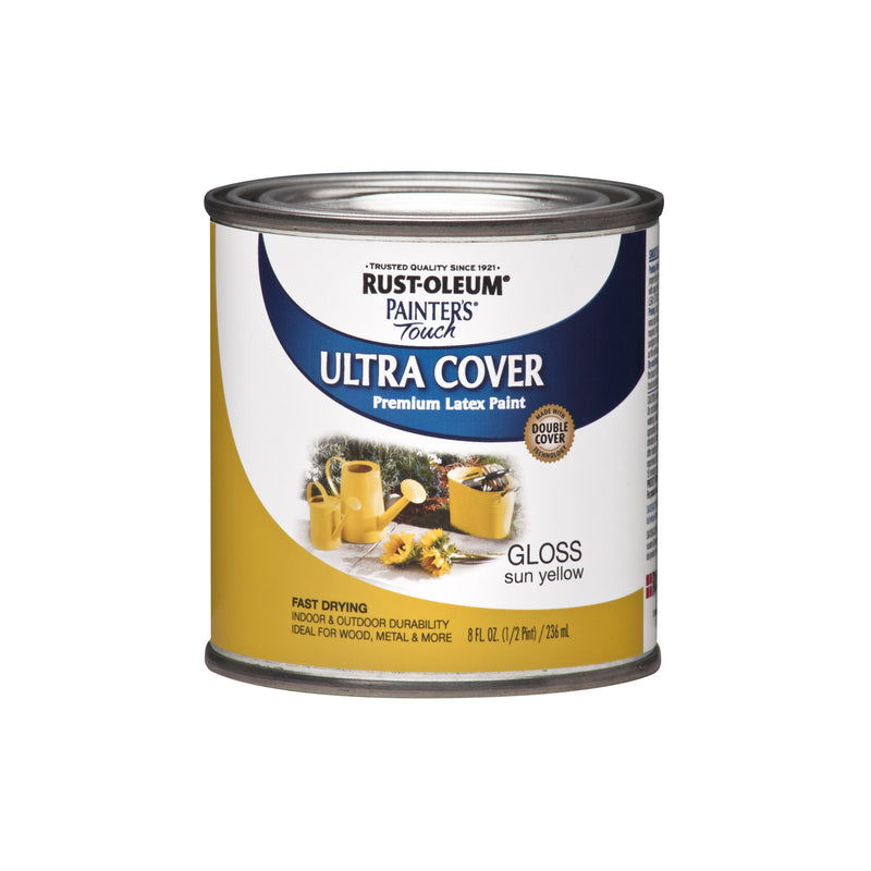 RUST-OLEUM - Rust-Oleum Painters Touch Ultra Cover Gloss Sun Yellow Water-Based Paint Exterior and Interior 8 oz - Case of 6