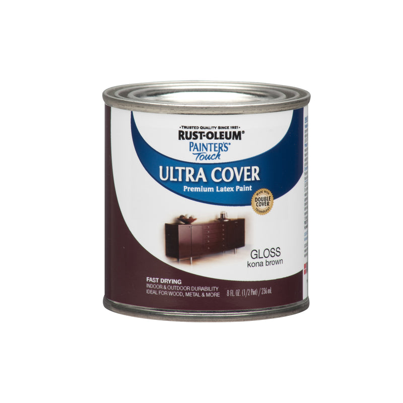 RUST-OLEUM - Rust-Oleum Painters Touch Ultra Cover Gloss Kona Brown Water-Based Paint Exterior and Interior 8 oz - Case of 6