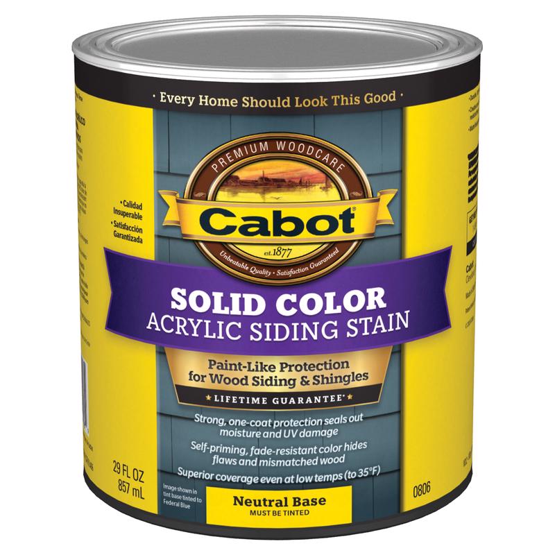 CABOT - Cabot Solid Color Acrylic Siding Solid Tintable Neutral Base Acrylic Siding Stain 1 qt - Case of 4