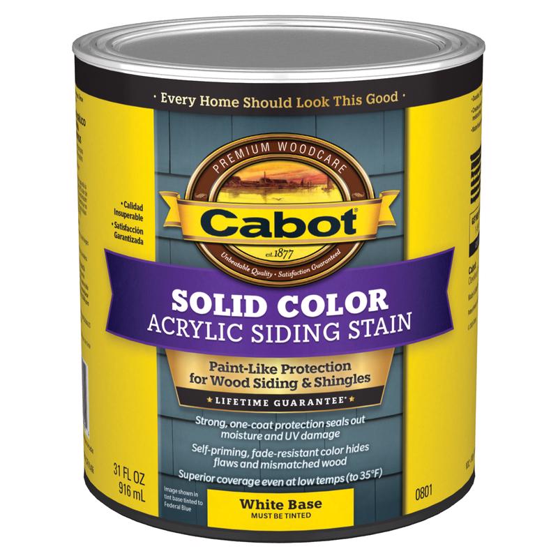 CABOT - Cabot Solid Color Acrylic Siding Solid Tintable White Base Acrylic Siding Stain 1 qt - Case of 4