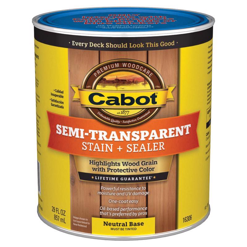 CABOT - Cabot Semi-Transparent Low VOC Semi-Transparent Tintable Neutral Base Stain and Sealer 1 qt - Case of 4