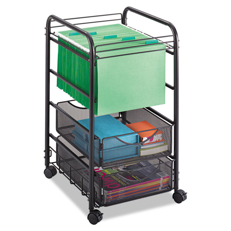 Safco - Onyx Mesh Open Mobile File with Drawers, Metal, 2 Drawers, 1 Bin, 15.75" x 17" x 27", Black