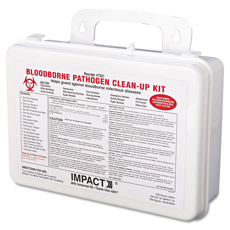 Impact - Bloodborne Pathogen Cleanup Kit, 10 x 7 x 2.5, OSHA Compliant, Plastic Case