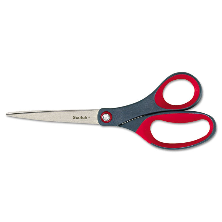 Scotch - Precision Scissors, 8" Long, 3.13" Cut Length, Gray/Red Straight Handle