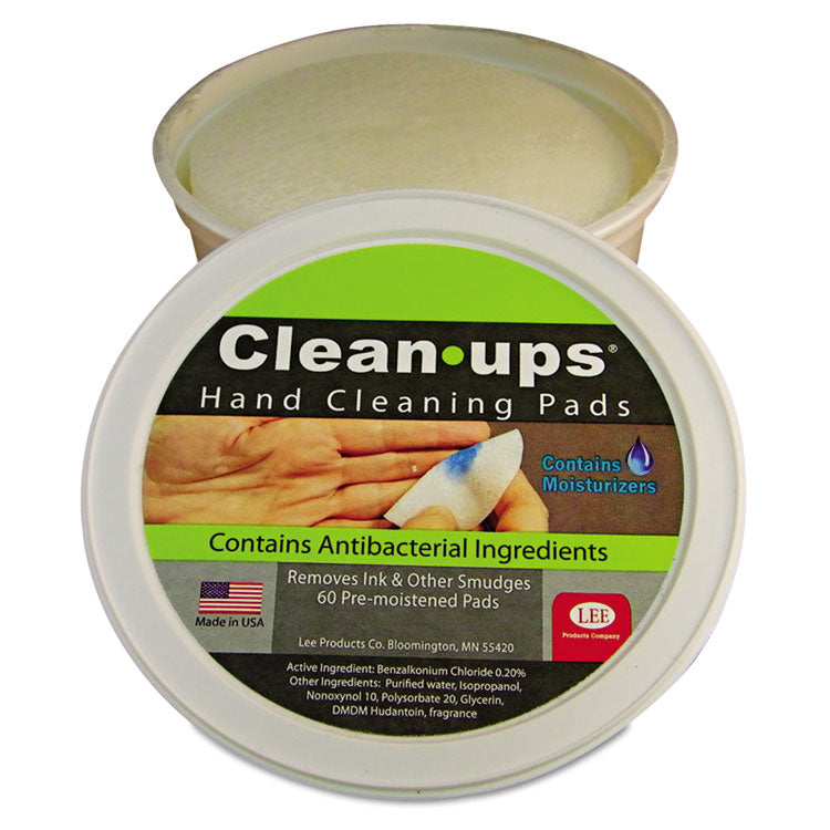 LEE - Clean-Ups Hand Cleaning Pads, Cloth, 1-Ply, 3" dia, Mild Floral Scent, 60/Tub