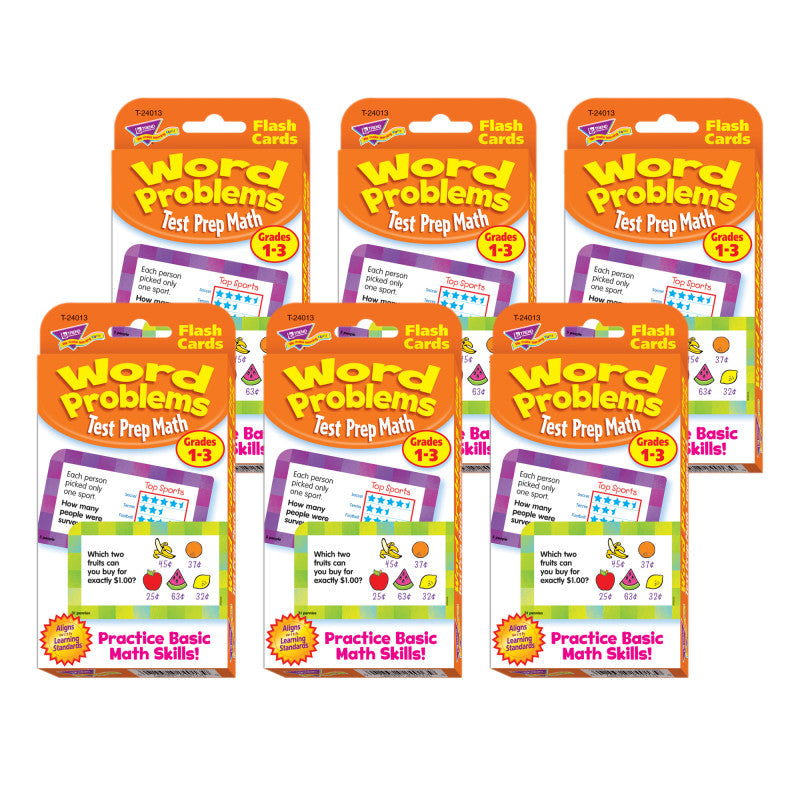 TREND - Word Problems Test Prep Math, Grades 1-3 Challenge Cards®, 6 Packs