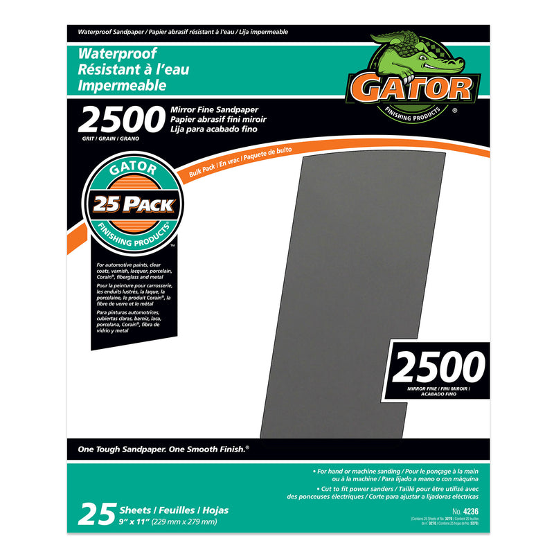 GATOR - Gator 11 in. L X 9 in. W 2500 Grit Silicon Carbide Waterproof Sandpaper 1 pk - Case of 25