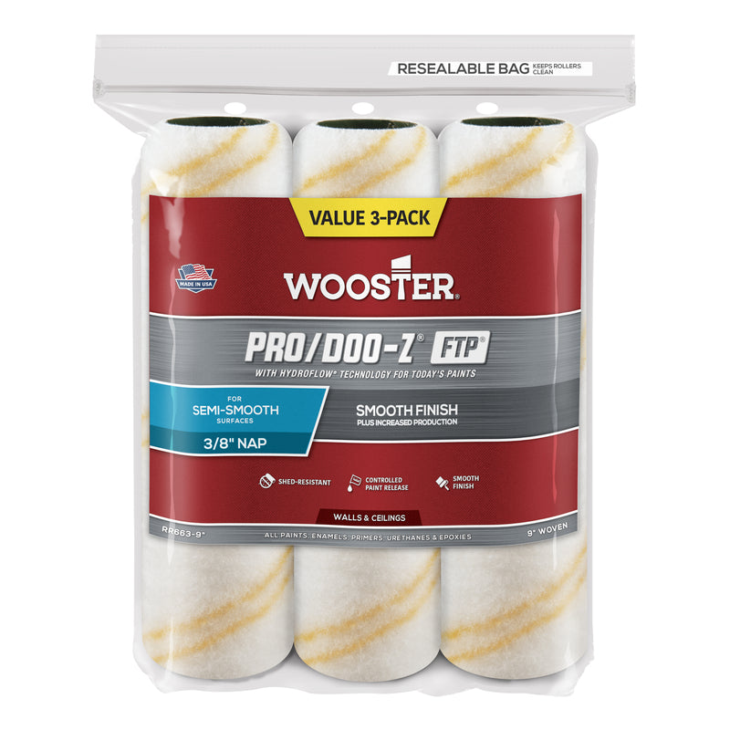 WOOSTER - Wooster Pro/Doo-Z FTP Synthetic Blend 9 in. W X 3/8 in. Paint Roller Cover 3 pk