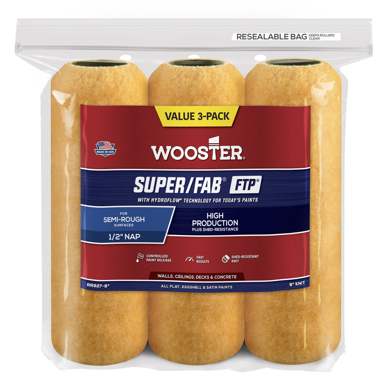 WOOSTER - Wooster Super/Fab Synthetic Blend 9 in. W X 1/2 in. Paint Roller Cover 3 pk