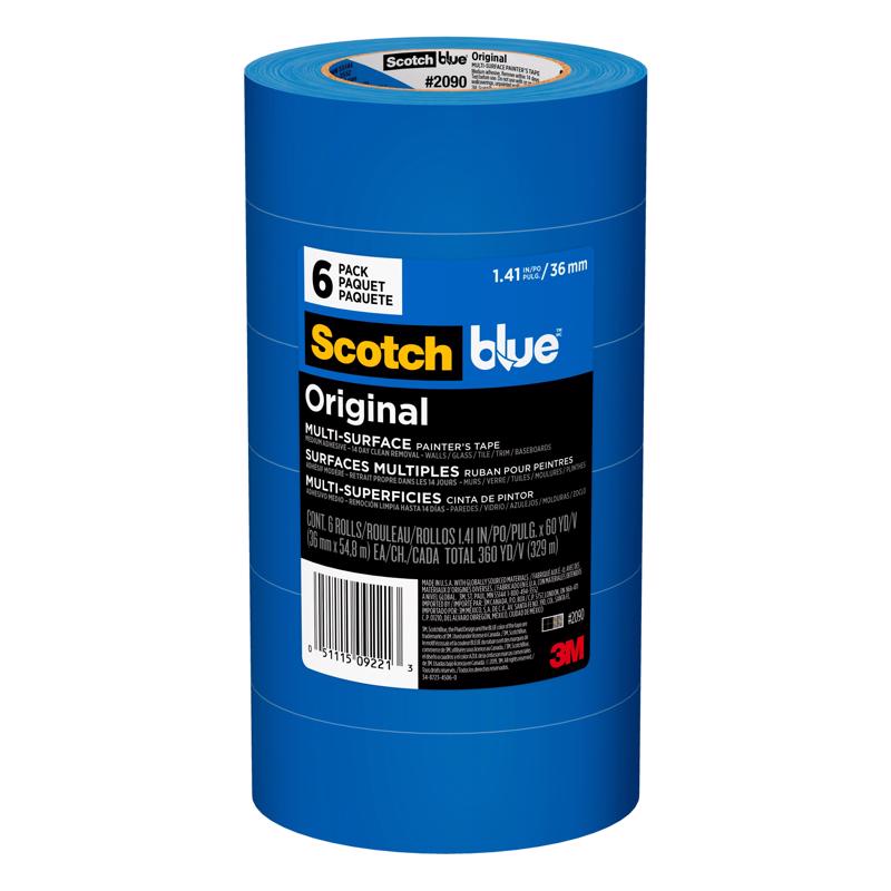 3M - ScotchBlue 1.41 in. W X 60 yd L Blue Medium Strength Original Painter's Tape 6 pk