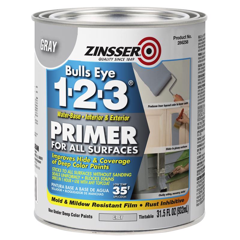 ZINSSER - Zinsser Bulls Eye 123 Gray Water-Based Acrylic Copolymer Primer 1 qt