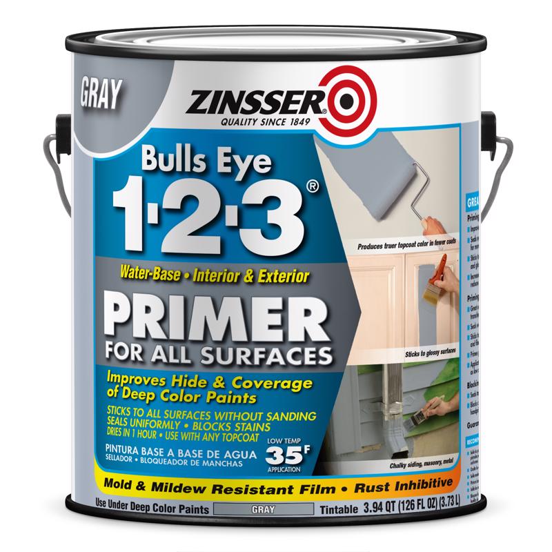 ZINSSER - Zinsser Bulls Eye 123 Gray Water-Based Acrylic Copolymer Primer 1 gal - Case of 2