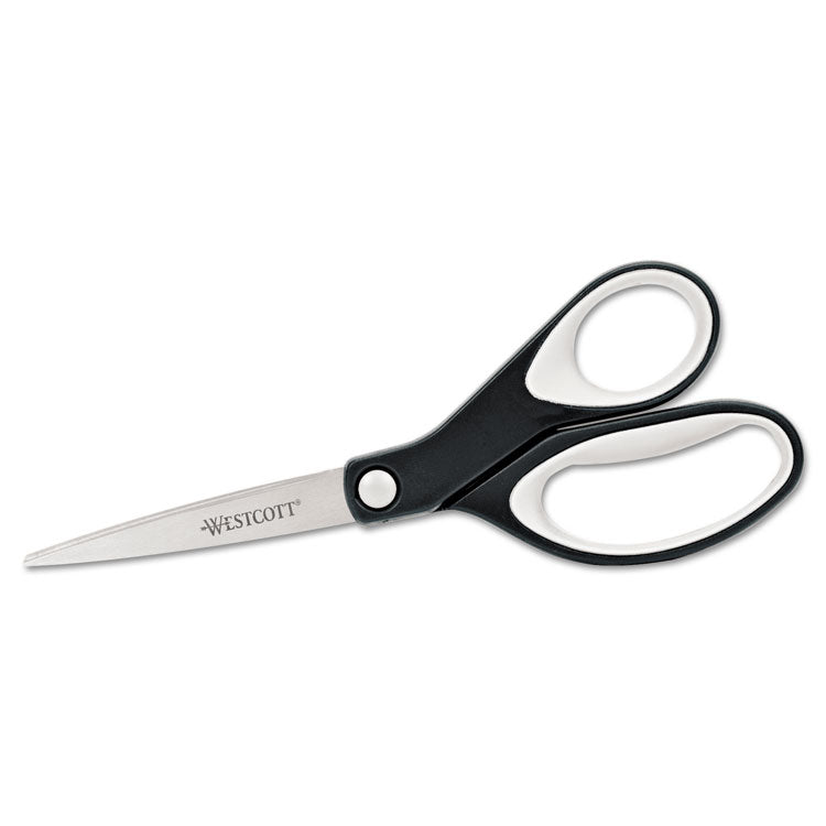 Westcott - KleenEarth Soft Handle Scissors, 8" Long, 3.25" Cut Length, Black/Gray Straight Handle