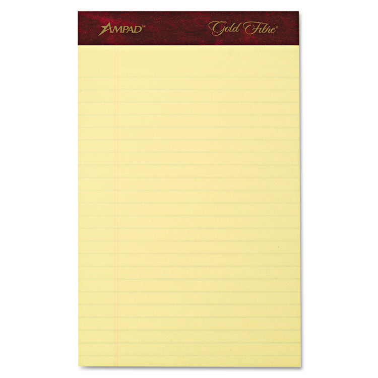 Ampad - Gold Fibre Writing Pads, Narrow Rule, 50 Canary-Yellow 5 x 8 Sheets, 4/Pack