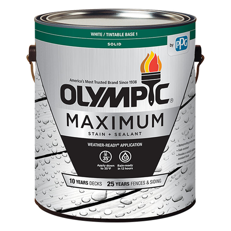 OLYMPIC - Olympic Maximum Solid Tintable White Base 1 Acrylic Latex Stain and Sealant 1 gal - Case of 4