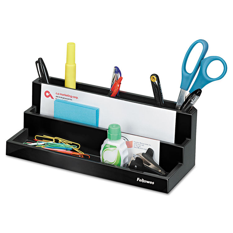 Fellowes - Designer Suites Desktop Organizer, 7 Compartments, Plastic, 11.13 x 5 x 3.78, Black Pearl