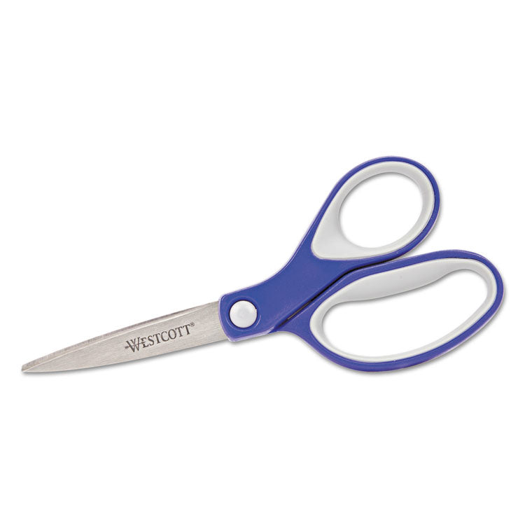 Westcott - KleenEarth Soft Handle Scissors, Pointed Tip, 7" Long, 2.25" Cut Length, Blue/Gray Straight Handle