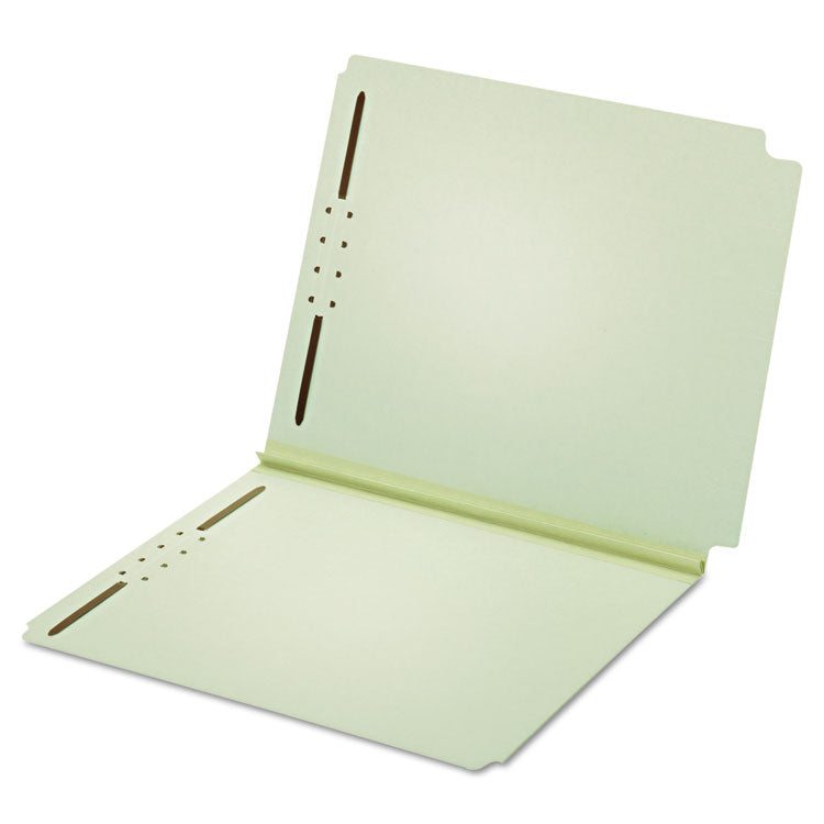 Pendaflex - Dual-Tab Pressboard Fastener Folder, 2 Fasteners, Letter Size, Light Green Exterior, 25/Box