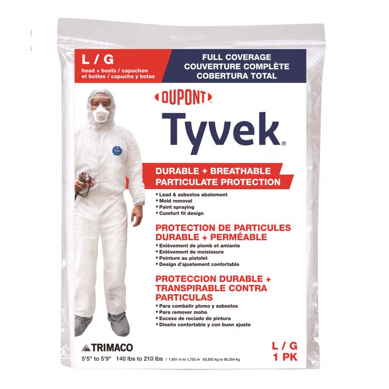 TRIMACO - Dupont Tyvek Tyvek Coverall with Hood and Boots White L 1 pk