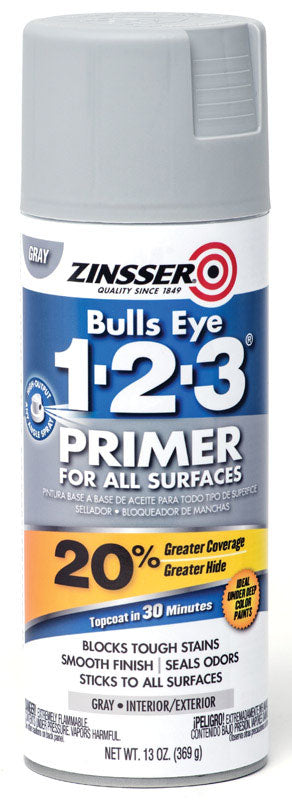 ZINSSER - Zinsser Bulls Eye 123 Gray Water-Based Alkyd Primer 13 oz - Case of 6