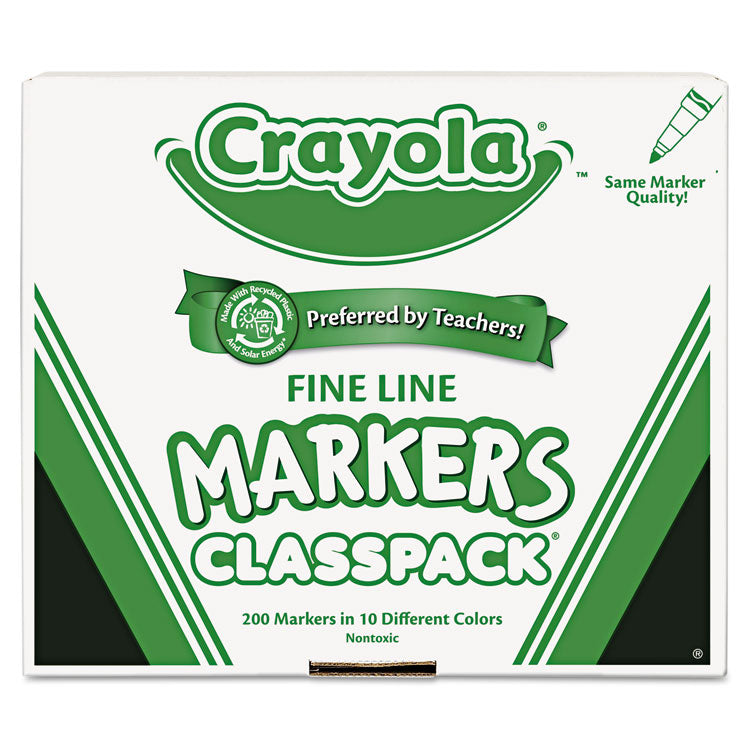 Crayola - Fine Line 200-Count Classpack Non-Washable Marker, Fine Bullet Tip, Assorted Colors, 200/Box