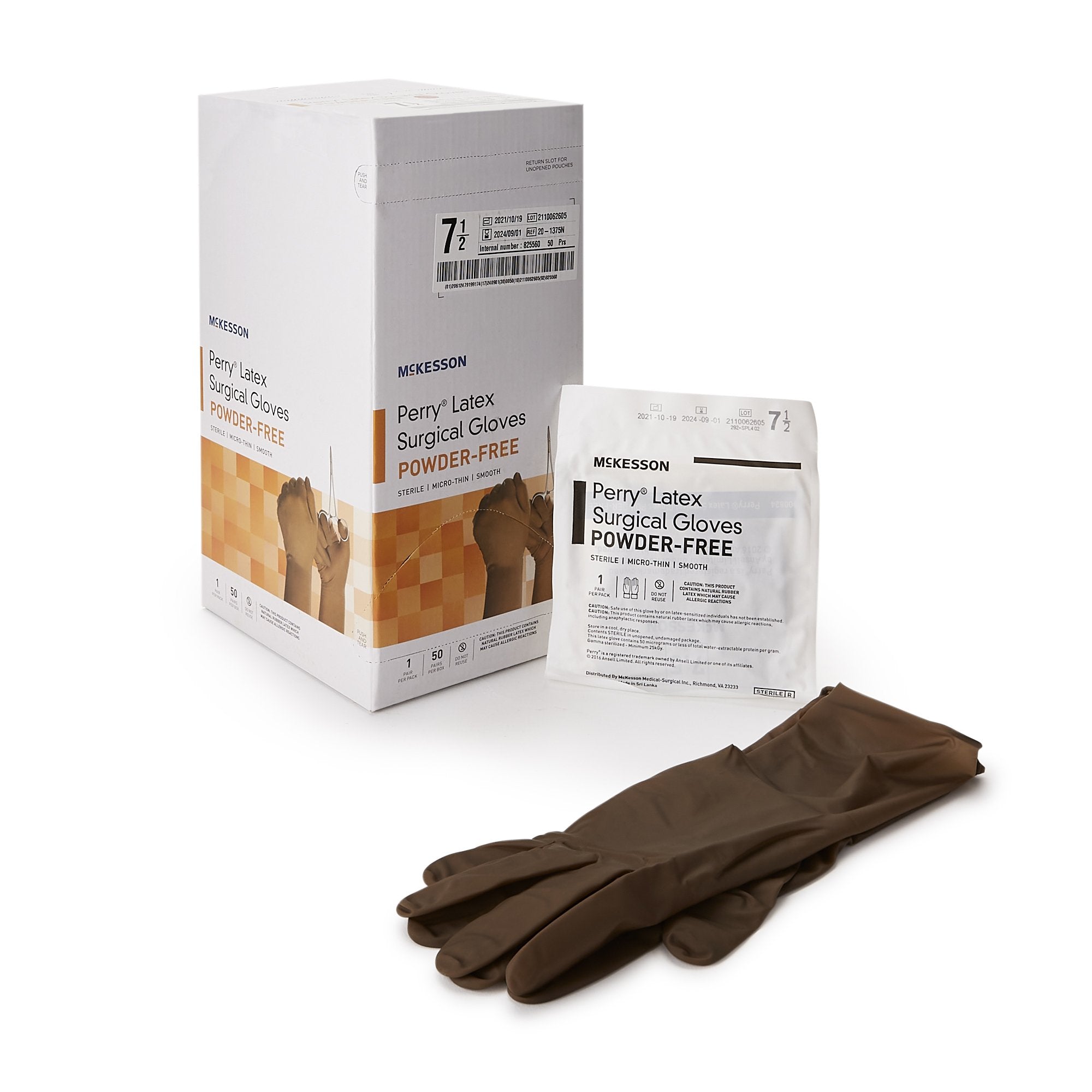 McKesson Brand - Surgical Glove McKesson Perry® Size 7.5 Sterile Latex Standard Cuff Length Smooth Brown Not Chemo Approved [50/BX]