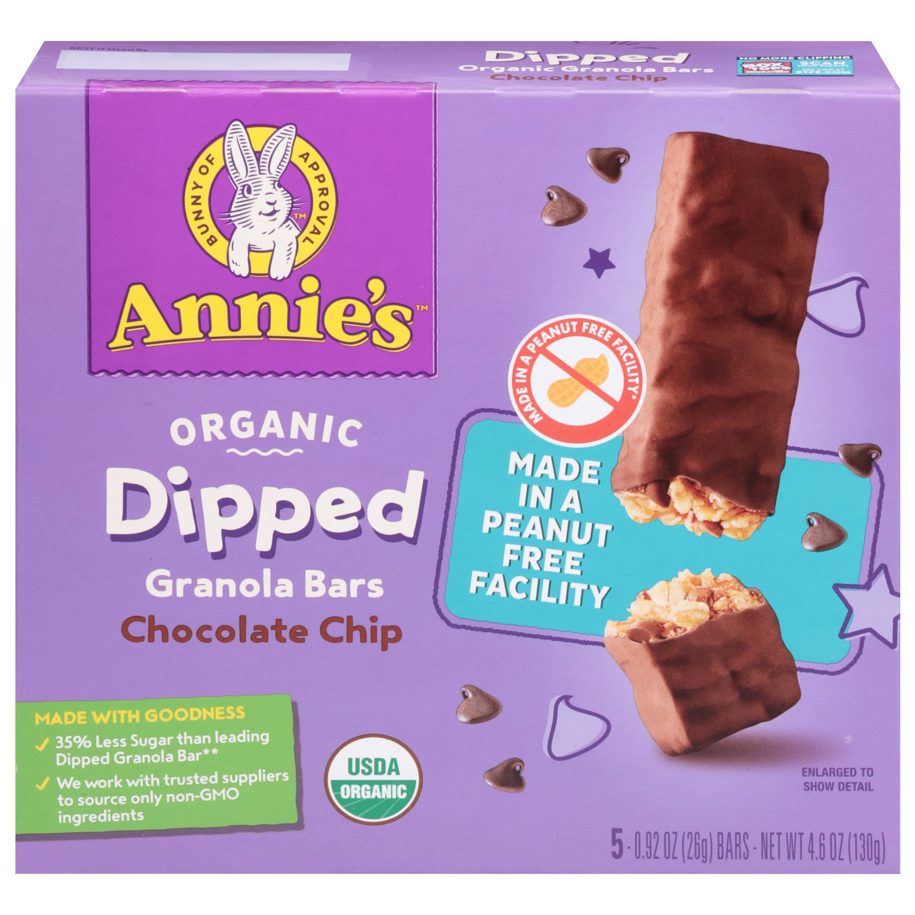 Annie's Organic Dipped Chocolate Chip Granola Bars 5 - 0.92 oz Bars - Case of 12