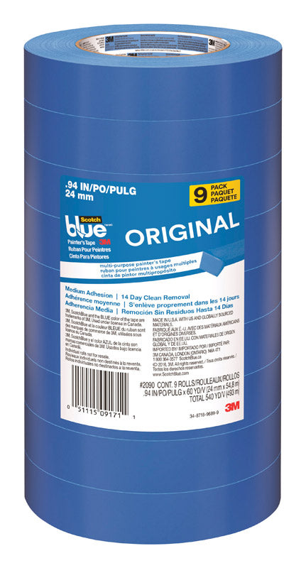 3M - ScotchBlue .94 in. W X 60 yd L Blue Medium Strength Painter's Tape 9 pk