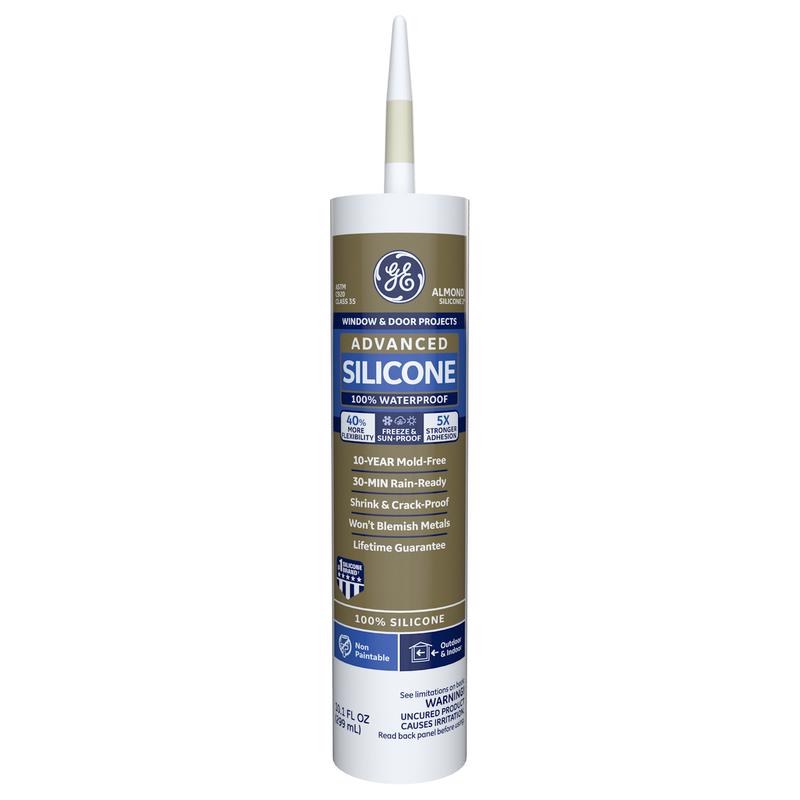 GE - GE Advanced Almond Silicone 2 Window and Door Caulk Sealant 10.1 oz - Case of 12