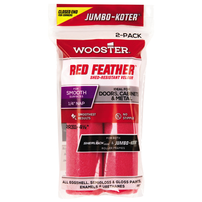 WOOSTER - Wooster Red Feather Velour 4-1/2 in. W X 1/4 in. Mini Paint Roller Cover 2 pk