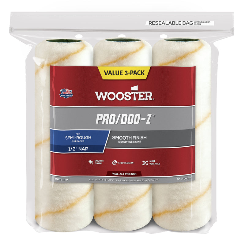 WOOSTER - Wooster Pro/Doo-Z Fabric 9 in. W X 1/2 in. Regular Paint Roller Cover 3 pk