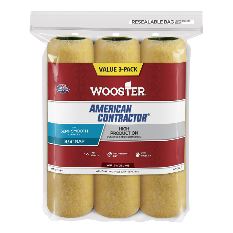 WOOSTER - Wooster American Contractor Knit 9 in. W X 3/8 in. Regular Paint Roller Cover 3 pk