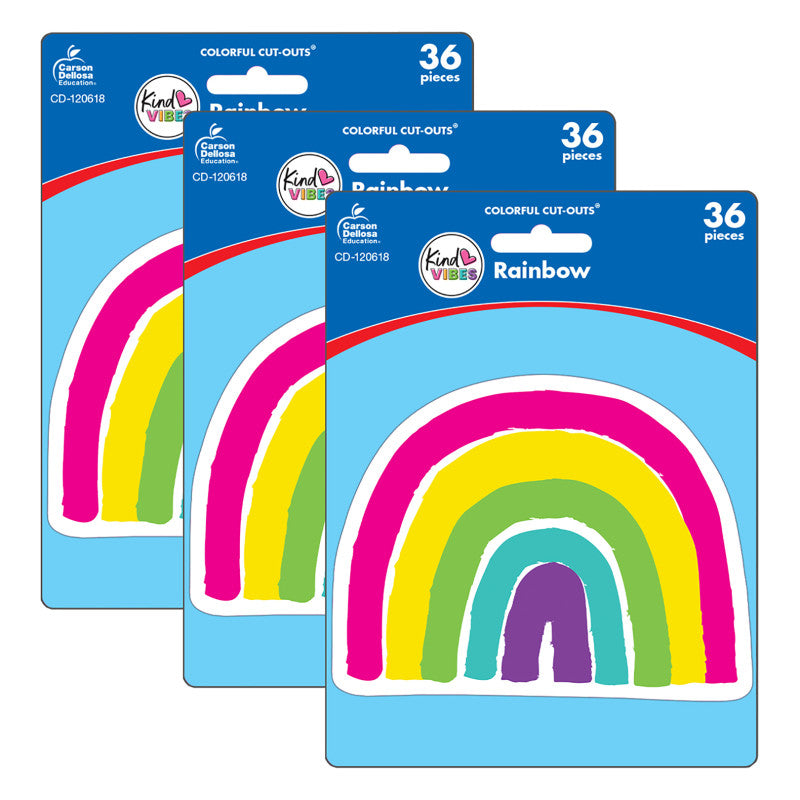 CARSON DELLOSA EDUCATION - Kind Vibes Rainbow Cut-Outs, 36 Per Pack, 3 Packs