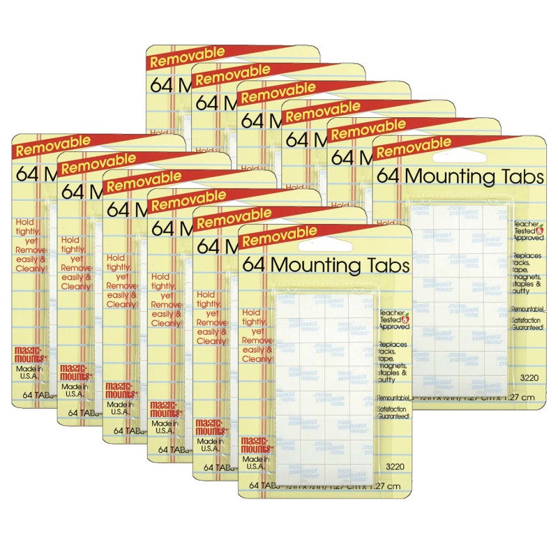 MAGIC-MOUNTS - Removable Mounting Tabs, 1/2" x 1/2", 64 Per Pack, 12 Packs