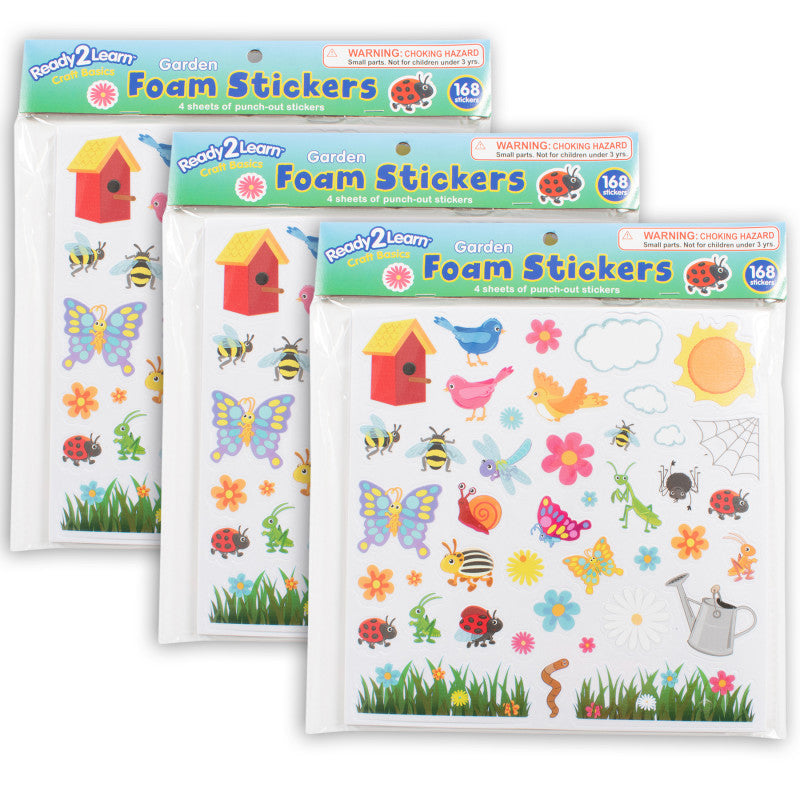 READY 2 LEARN - Foam Stickers, Garden, 168 Per Pack, 3 Packs