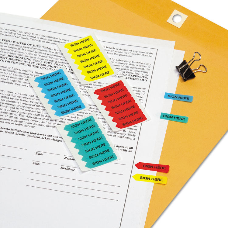 Redi-Tag - Mini Arrow Page Flags, "Sign Here", Blue/Mint/Red/Yellow, 126 Flags/Pack