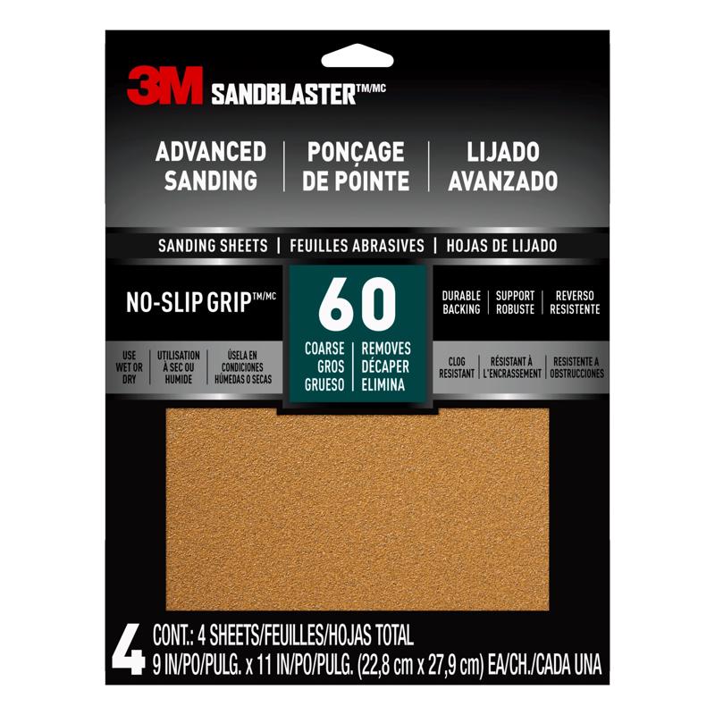 3M - 3M Sandblaster 11 in. L X 9 in. W 60 Grit Ceramic Sandpaper 4 pk