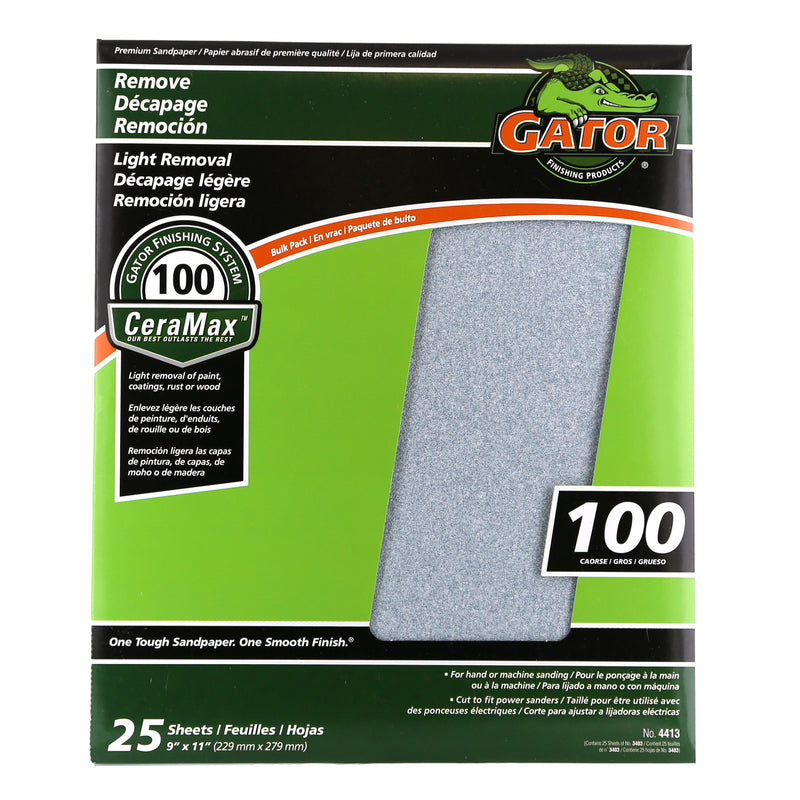 GATOR - Gator CeraMax 11 in. L X 9 in. W 100 Grit Ceramic Sandpaper 1 pk - Case of 25
