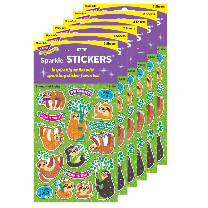 TREND - Thoughtful Sloths Sparkle Stickers®, 32 Per Pack, 6 Packs