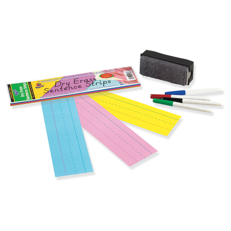 Pacon - Dry Erase Sentence Strips, 12 x 3, Blue; Pink; Yellow, 30/Pack