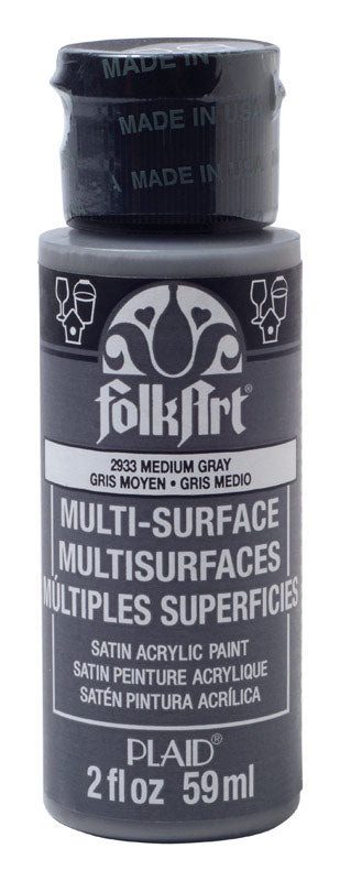 PLAID - Plaid FolkArt Satin Medium Gray Hobby Paint 2 oz - Case of 3