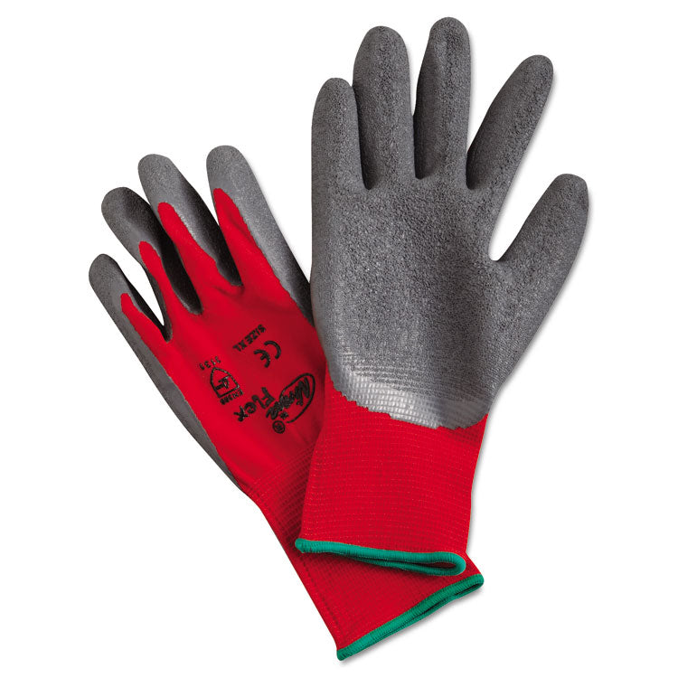 MCR Safety - Ninja Flex Latex-Coated-Palm Gloves, Nylon Shell, X-Large, Red/Gray