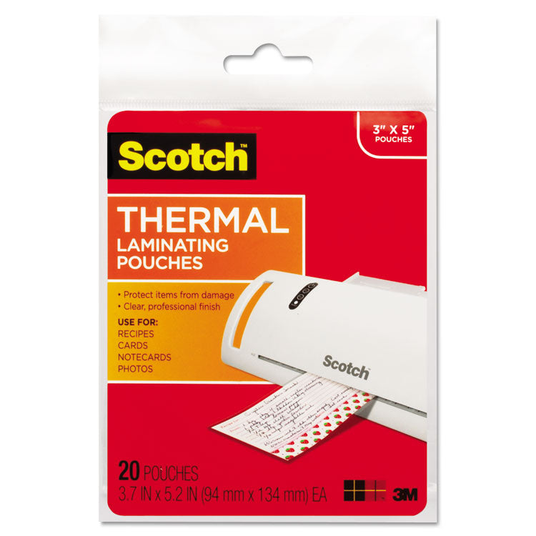 Scotch - Laminating Pouches, 5 mil, 5.38" x 3.75", Gloss Clear, 20/Pack