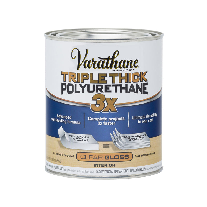 VARATHANE - Varathane Gloss Clear Water-Based Triple Thick Polyurethane 1 qt - Case of 2