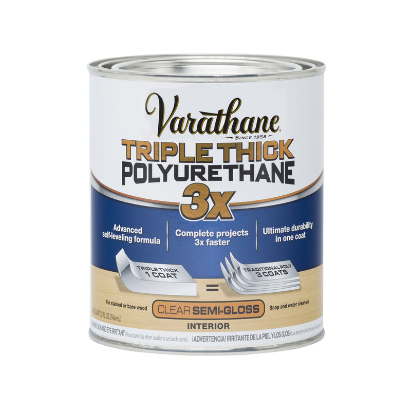 VARATHANE - Varathane Transparent Semi-Gloss Clear Water-Based Acrylic Triple Thick Polyurethane 1 qt - Case of 2