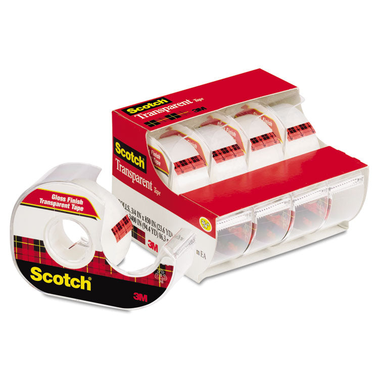 Scotch - Transparent Tape In Handheld Dispenser, 1" Core, 0.75" x 70.83 ft, Transparent, 4/Pack