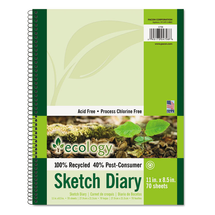 Pacon - Ecology Sketch Diary, 60 lb Text Paper Stock, Green Cover, (70) 11 x 8.5 Sheets