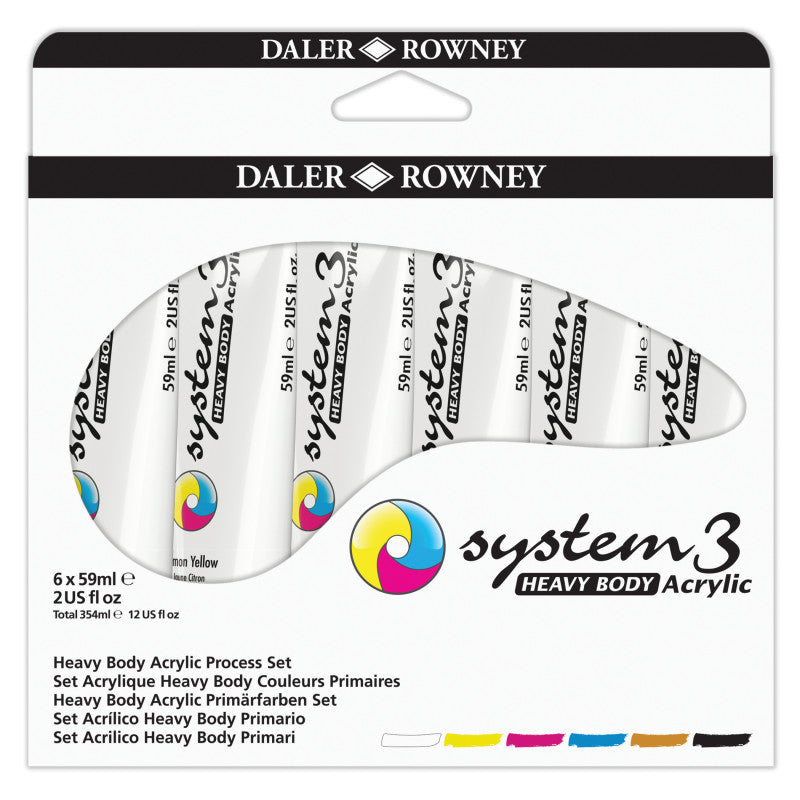 System3 Acrylic Paint, Heavy Body, Starter Set, Assorted Colors, 59ml, 6 Pieces